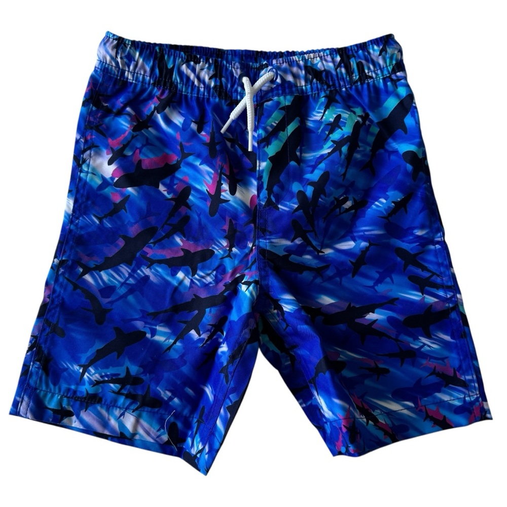 Lands’End Kids Boys Blue Shark Mesh Lining Swim Trunks Size XS(4-5)